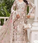 Beige chiffon semi stitched suit with embroidery & sequence work