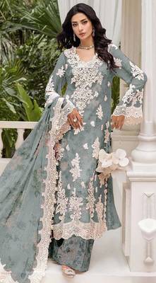 Grey chiffon suit with embroidered Sequin  1