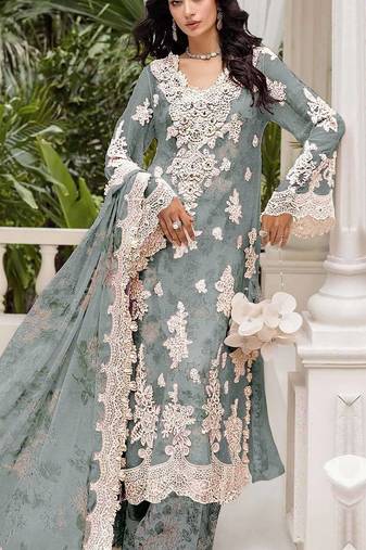 Grey chiffon suit with embroidery & Sequin work