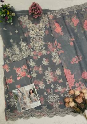 Grey chiffon suit with embroidered Sequin  2