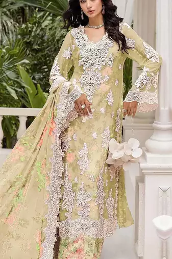 Yellow chiffon semi stitched suit with embroidery & sequence work