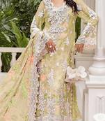 Yellow chiffon semi stitched suit with embroidery & sequence work