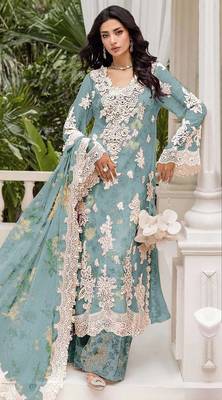 Blue chiffon suit with embroidered Sequin  1