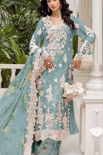 Blue chiffon suit with embroidery & Sequin work