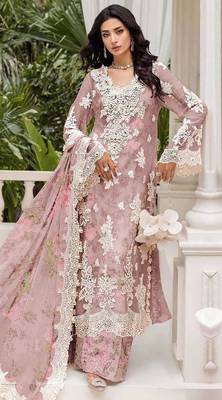 Peach chiffon suit with embroidered Sequin  1