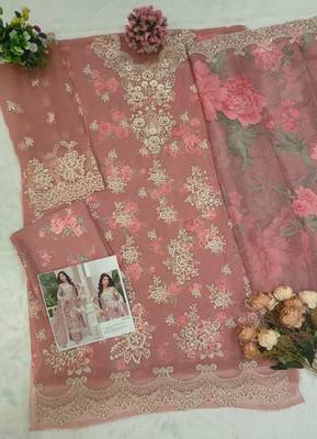 Peach chiffon suit with embroidered Sequin  2