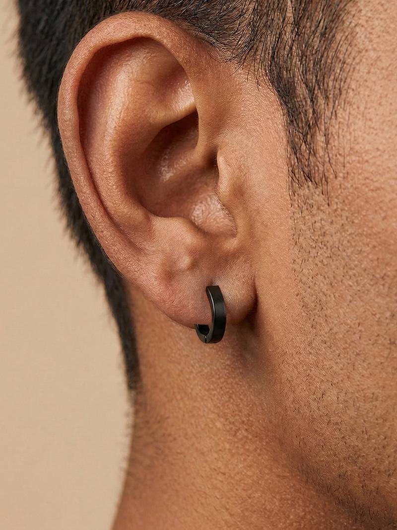  men's black rhodium plated hoop earrings