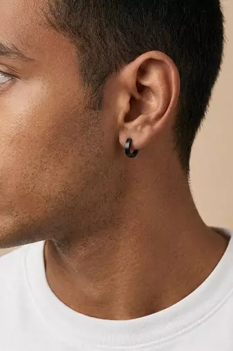 men's black rhodium plated hoop earrings