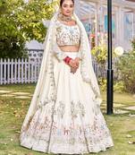 White Color Embroidery Sequence Work with thred work Silk Lahenga Choli Set