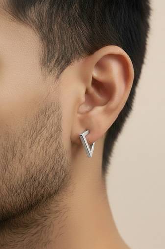  men's silver plated geomatric shaped stud earrings