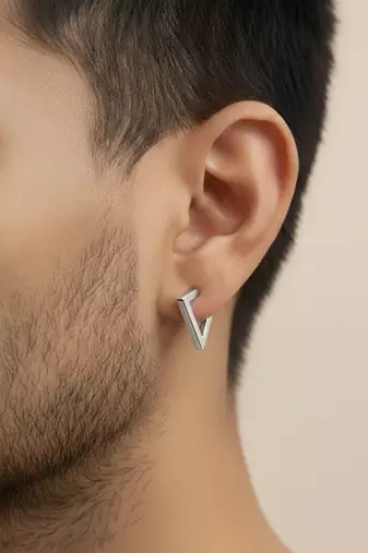  men's silver plated geomatric shaped stud earrings