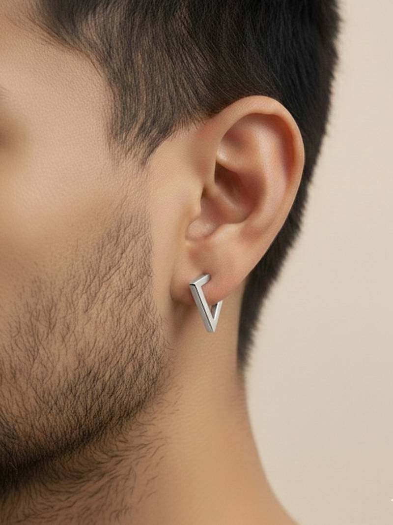  men's silver plated geomatric shaped stud earrings