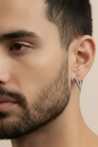  men's silver plated geomatric shaped stud earrings