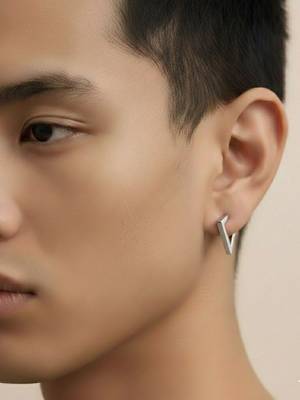  men's silver plated geomatric shaped stud earrings 4