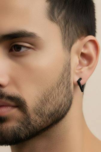  men's black rhodium plated geomatric shaped stud earrings