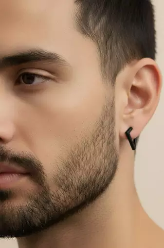  men's black rhodium plated geomatric shaped stud earrings