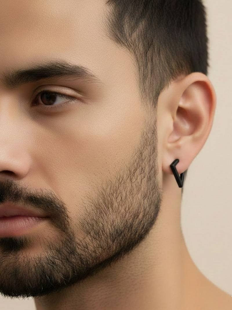  men's black rhodium plated geomatric shaped stud earrings