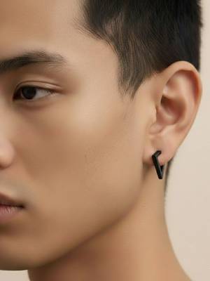  men's black rhodium plated geomatric shaped stud earrings 3