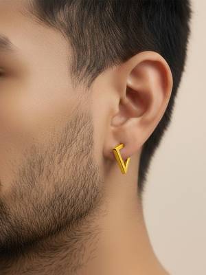  men's gold plated geomatric shaped stud earrings 1