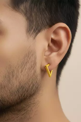  men's gold plated geomatric shaped stud earrings