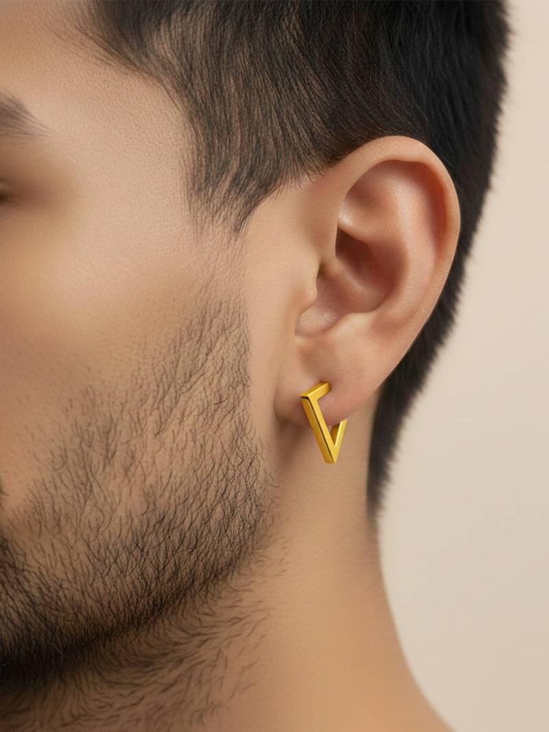  men's gold plated geomatric shaped stud earrings