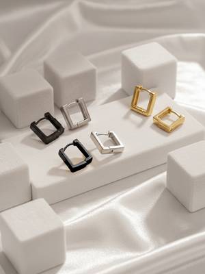  men's set of 3 multicolour geomatric shaped hoop earrings 1