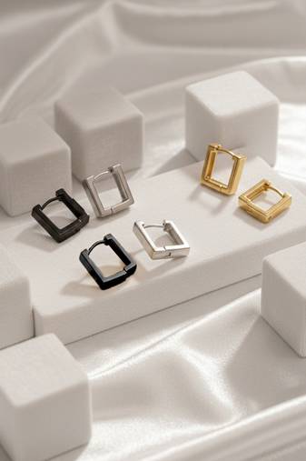  men's set of 3 multicolour geomatric shaped hoop earrings