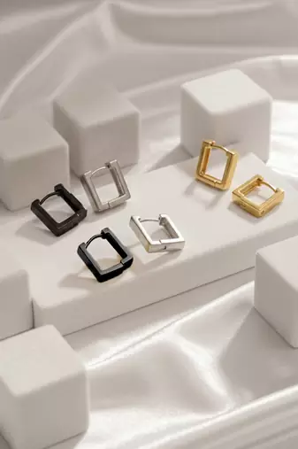  men's set of 3 multicolour geomatric shaped hoop earrings