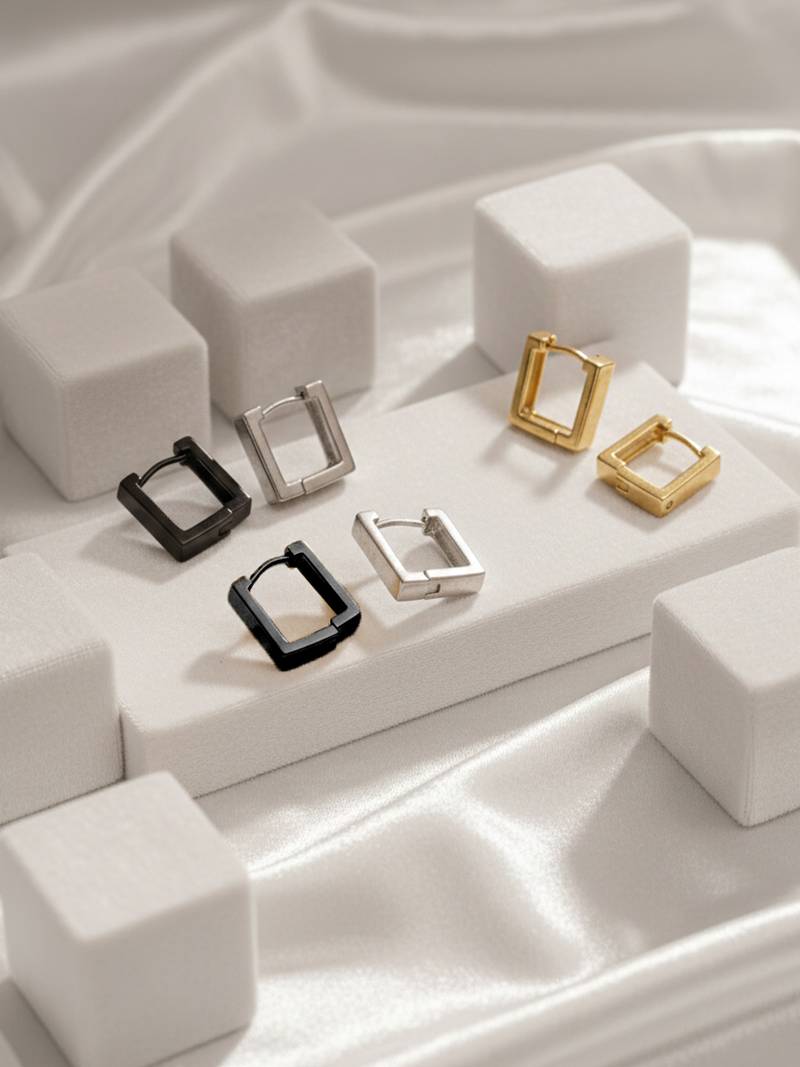  men's set of 3 multicolour geomatric shaped hoop earrings