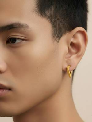  men's gold plated geomatric shaped stud earrings 5