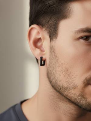  men's set of 3 multicolour geomatric shaped hoop earrings 3