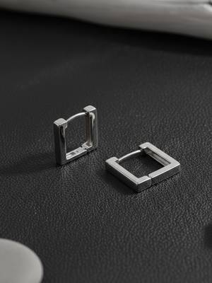  men's silver plated geomatric shaped hoop earrings 2
