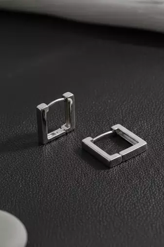  men's silver plated geomatric shaped hoop earrings