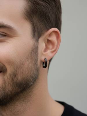  men's black rhodium plated geomatric shaped hoop earrings 1