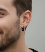  men's black rhodium plated geomatric shaped hoop earrings