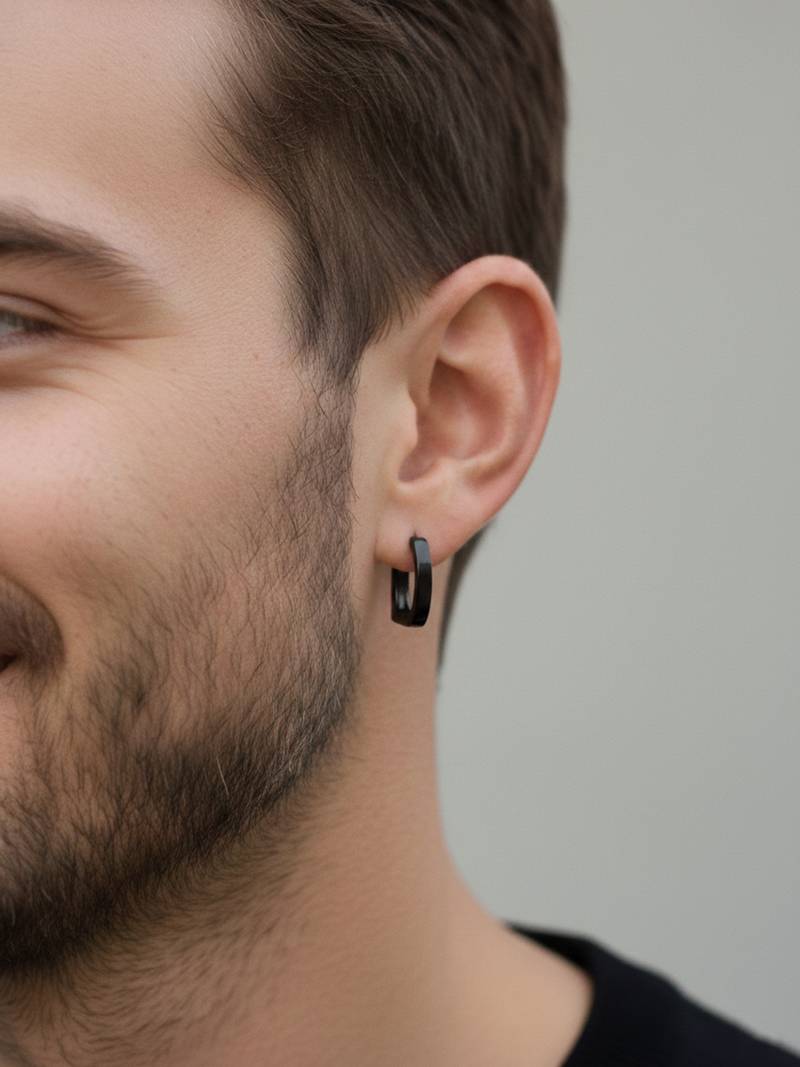  men's black rhodium plated geomatric shaped hoop earrings