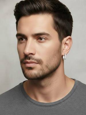  men's silver plated geomatric shaped hoop earrings 3
