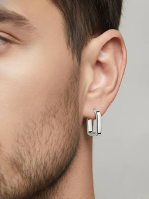  men's silver plated geomatric shaped hoop earrings 4
