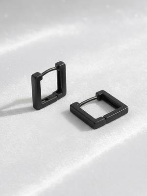  men's black rhodium plated geomatric shaped hoop earrings 2