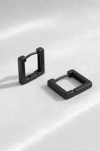  men's black rhodium plated geomatric shaped hoop earrings