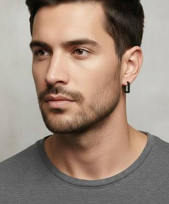  men's black rhodium plated geomatric shaped hoop earrings 3