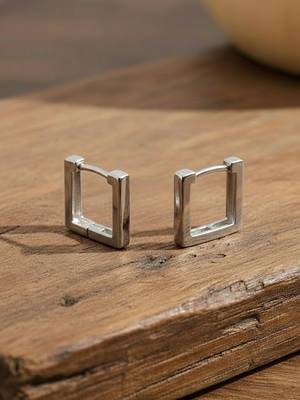  men's silver plated geomatric shaped hoop earrings 5