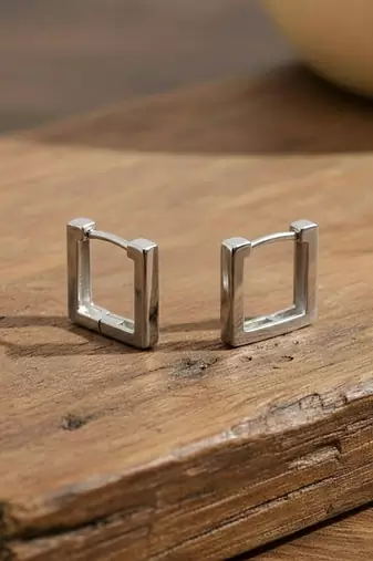  men's silver plated geomatric shaped hoop earrings