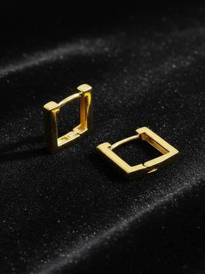  men's gold plated geomatric shaped hoop earrings 2