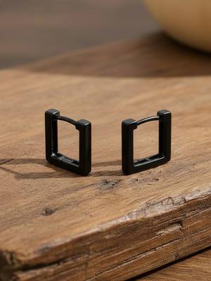  men's black rhodium plated geomatric shaped hoop earrings 5