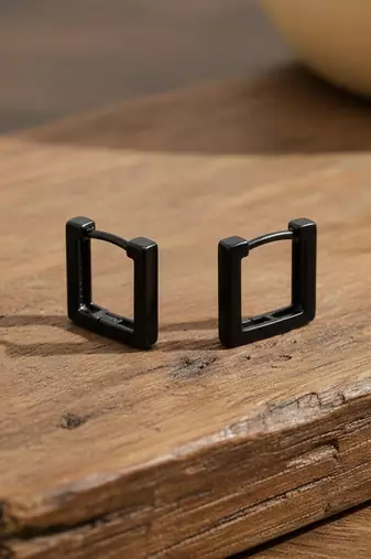  men's black rhodium plated geomatric shaped hoop earrings