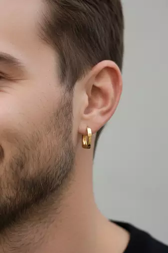  men's gold plated geomatric shaped hoop earrings
