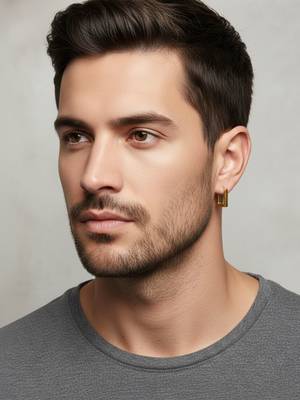  men's gold plated geomatric shaped hoop earrings 4