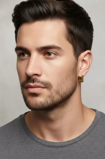  men's gold plated geomatric shaped hoop earrings