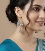  women peacock design german silver oxidised jhumka earrings